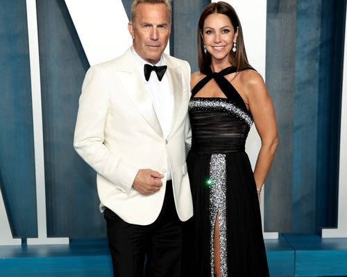 Kevin Costner and Christine Baumgartner at Vanity Fair's Oscar Party