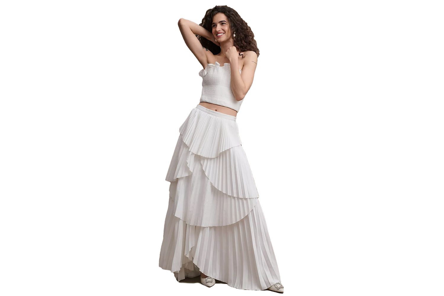 AMUR Oriel Strapless Bustier Top and Ophelia Tiered Pleated Ball Skirt