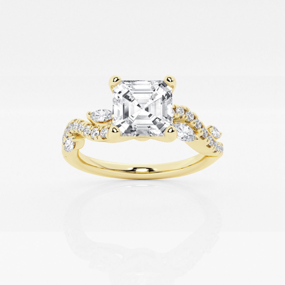 asscher cut engagement ring with vines on side