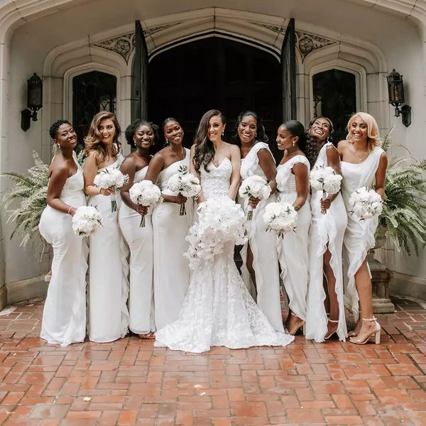 white bridal party dresses