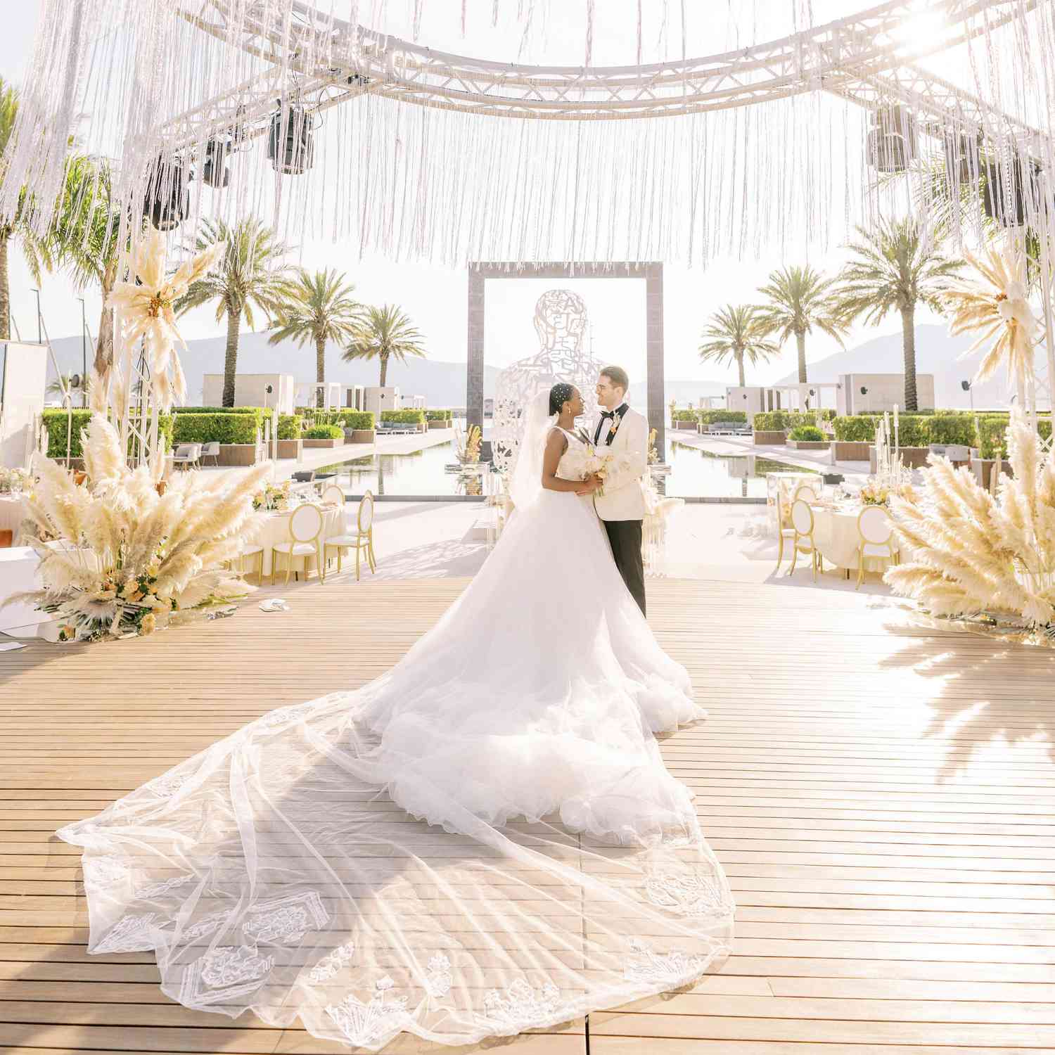 Bride and groom portrait at wedding reception