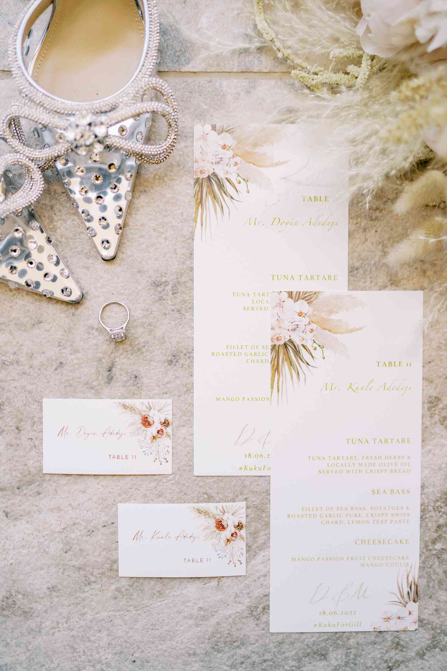 beige and gold invitation suite