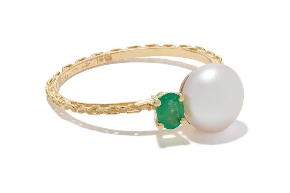Wouters & Hendrix Gold 18K Yellow Gold Pearl Emerald Ring