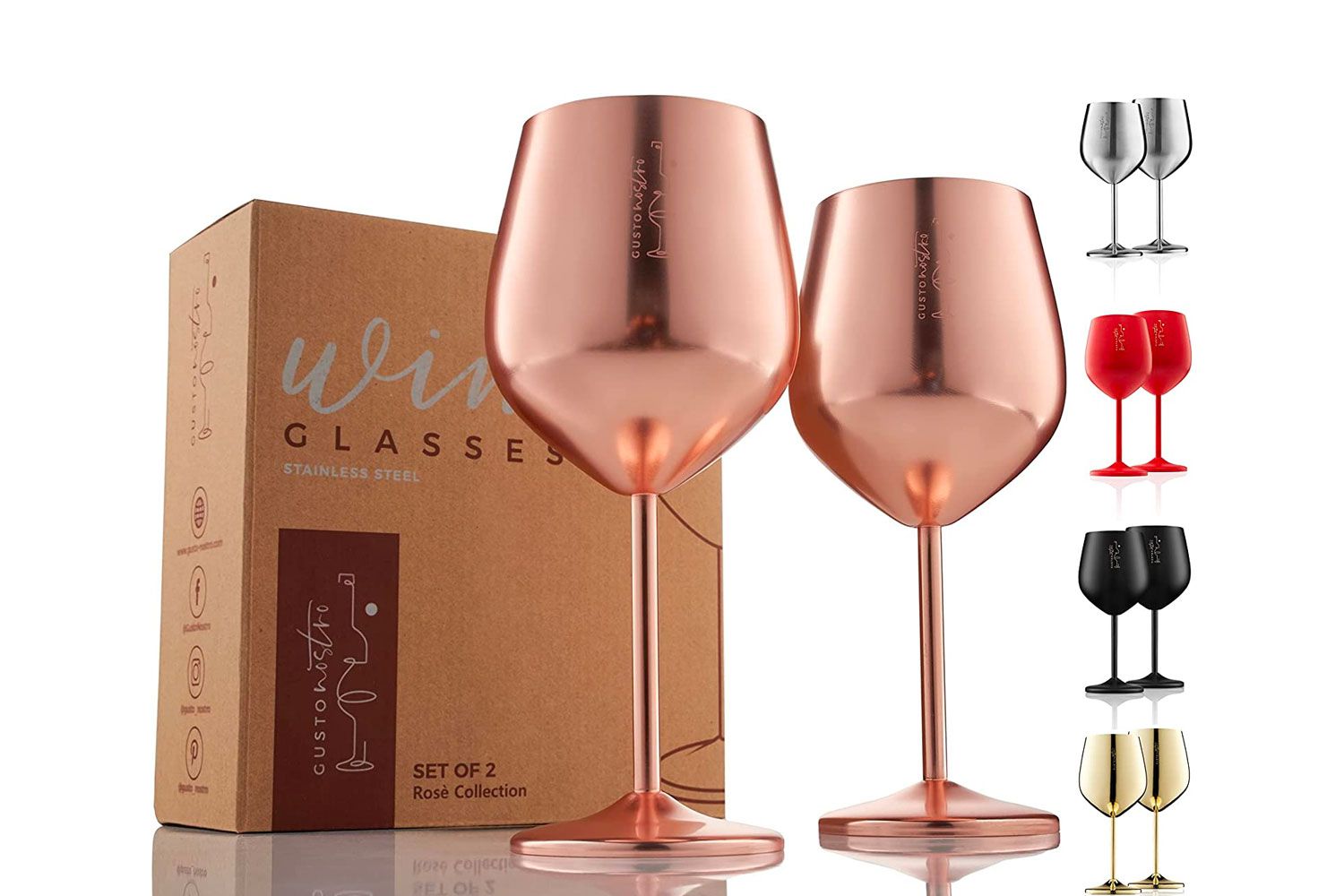 Gusto Nostro Stemmed Stainless Steel Wine Glasses