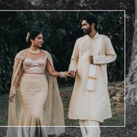 bride and groom kissing; an indian bride and groom holding hands at a pre-ceremony event