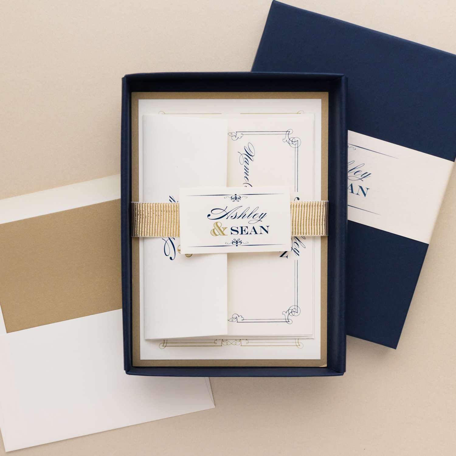 A nautical boxed wedding invitation.