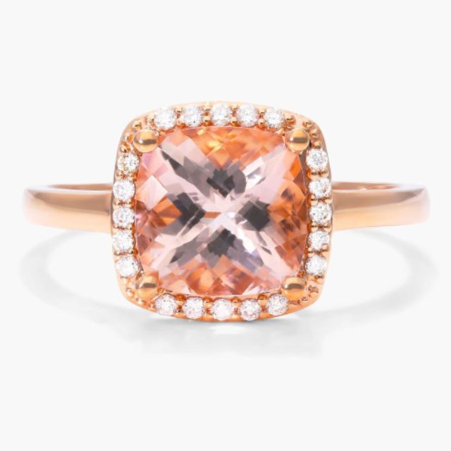 Rose Gold Cushion Halo Morganite And Diamond Ring