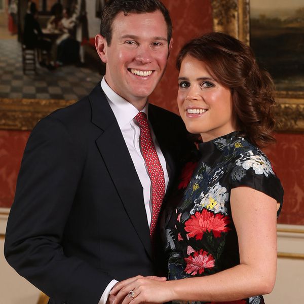 Jack Brooksbank and Princess Eugenie pose after announcing engagement