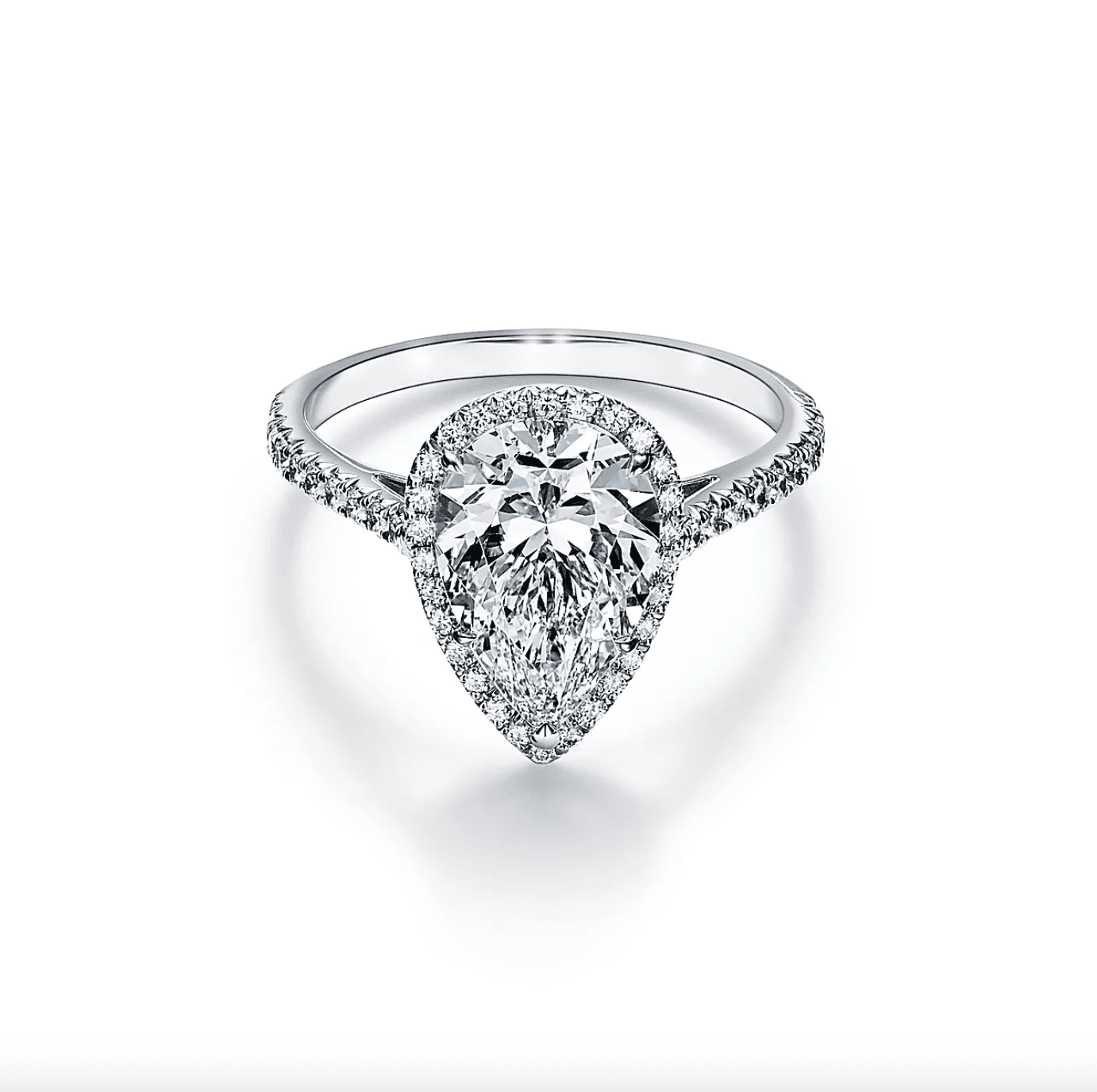 Pear-Shaped Halo Diamond Ring With Pave Band