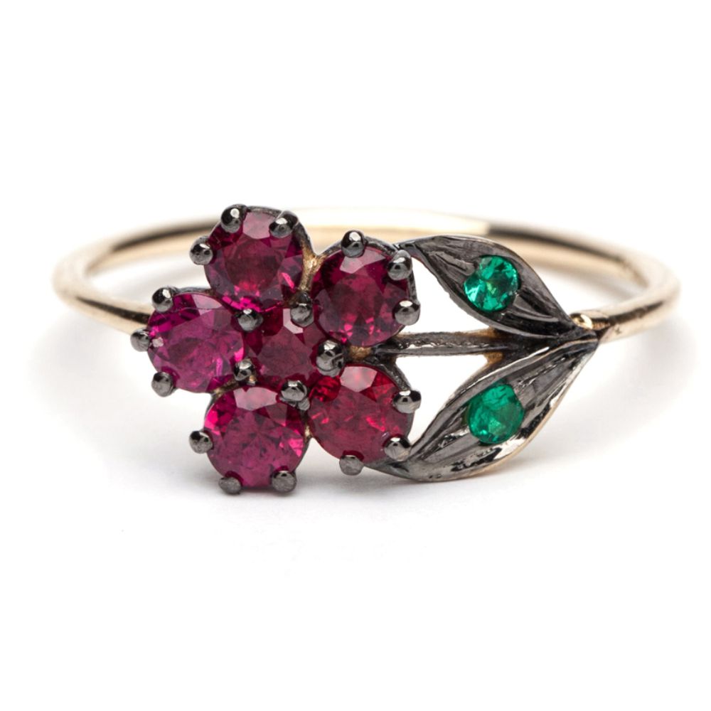 Antique-Inspired Ruby Flowers Ring