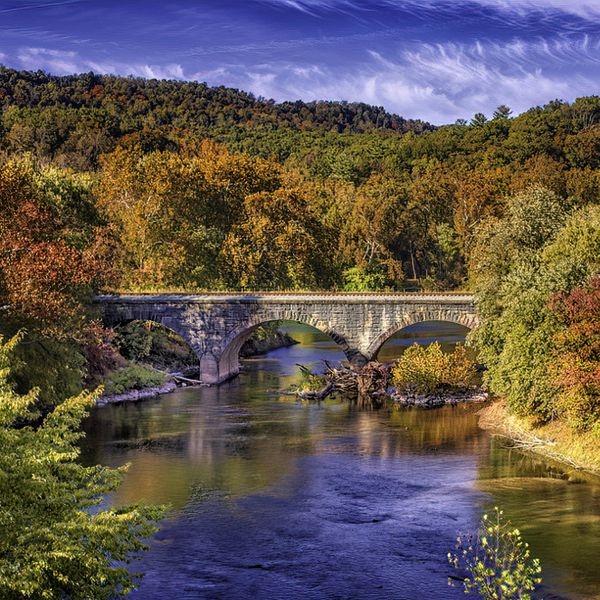 The Great Cacapon Railroad Bridge at the confluence of the Potomac and Cacapon rivers in Morgan County, WV.