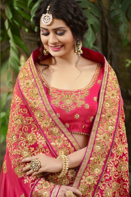 Silk Pink Saree Heavy Embroidery Zari Thread & Coding Work with Embroidery Blouse