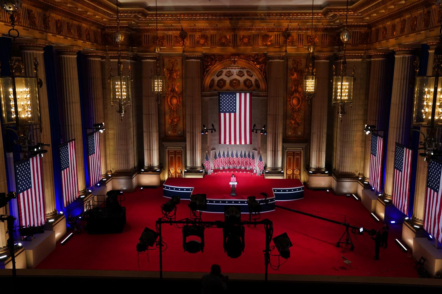 Former U.S. Ambassador to the United Nations Nikki Haley speaks to the largely virtual 2020 Republican National Convention in a live address broadcast from the Mellon Auditorium in Washington, U.S., August 24, 2020.  REUTERS/Kevin Lamarque