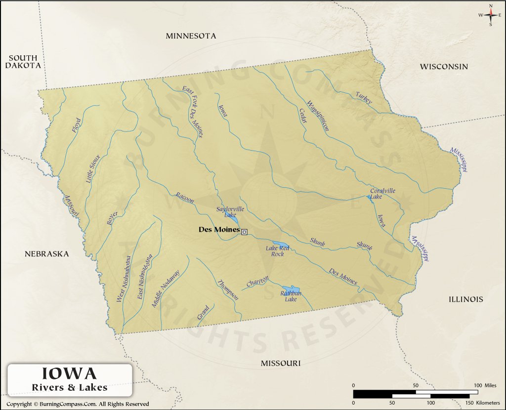 Iowa River Map, Iowa Rivers and Lakes