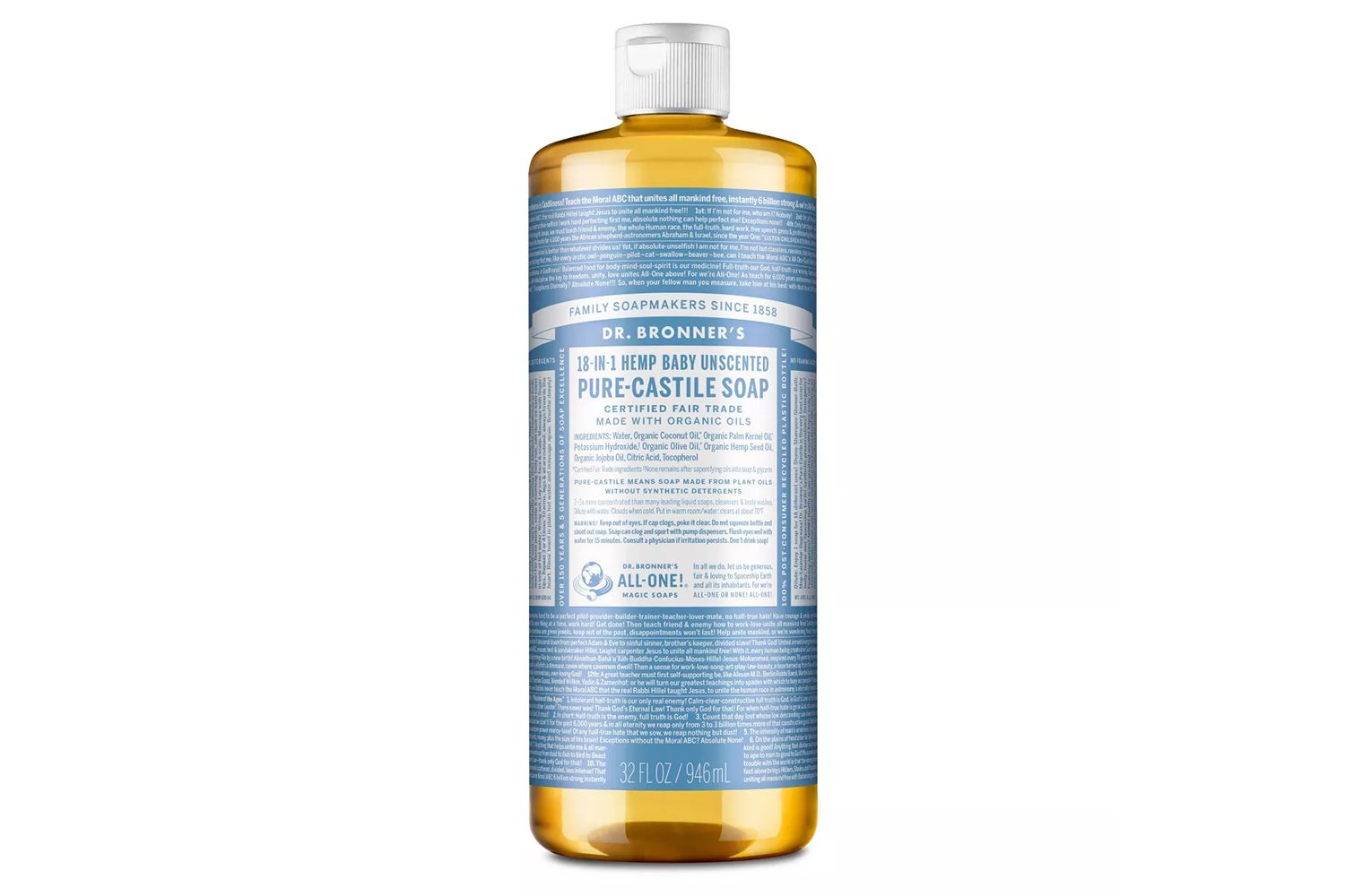 Dr. Bronner's 18-In-1 Hemp Baby Pure Castile Liquid Soap - Unscented