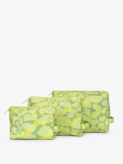 CALPAK Water Resistant Zippered Pouch Set of three in green lime viper print; PCZP2401-LIME-VIPER view 1