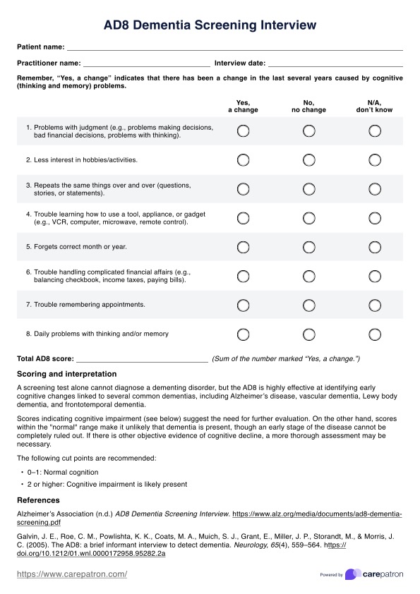 AD8 Dementia Screening Interview PDF Example