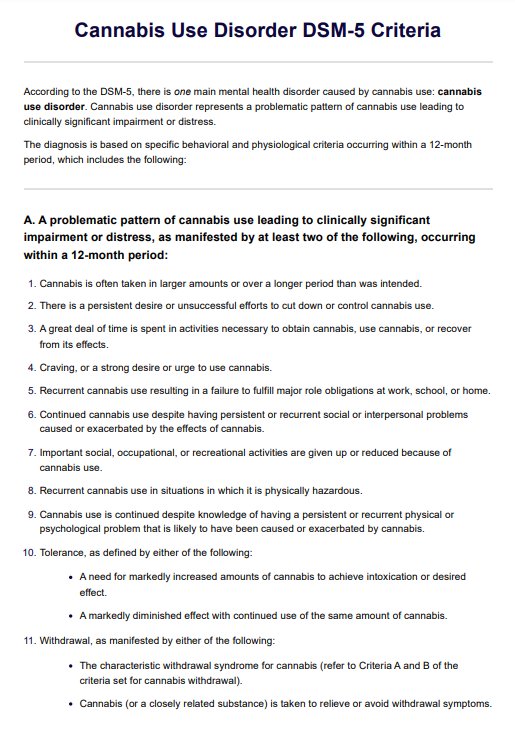 Cannabis Use Disorder DSM-5 Criteria PDF Example