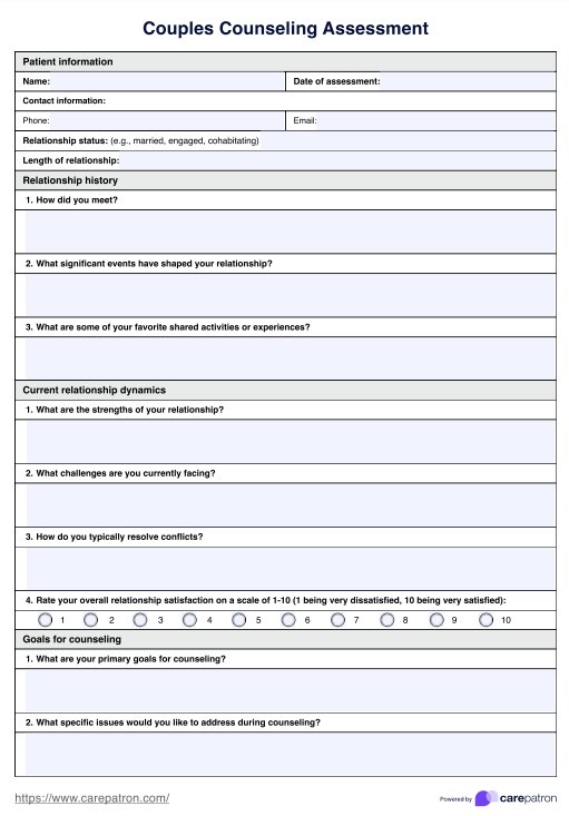 Couples Counseling Assessment PDF Example