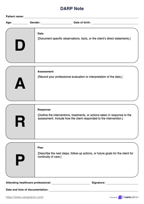 DARP Note Template PDF Example