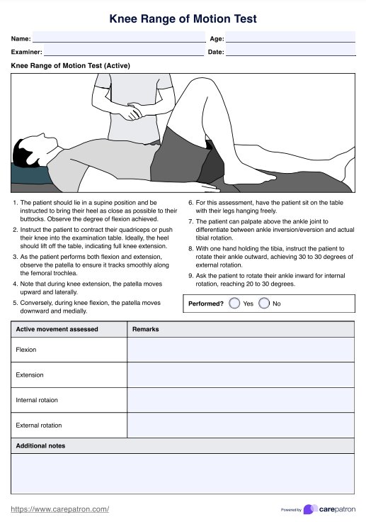 Knee Range of Motion Test PDF Example