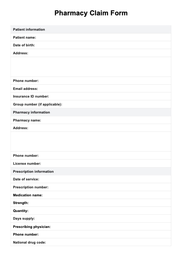 Pharmacy Claim Form PDF Example