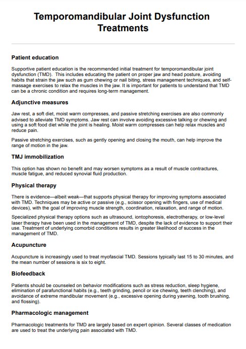 Temporomandibular Joint Dysfunction Treatments PDF Example