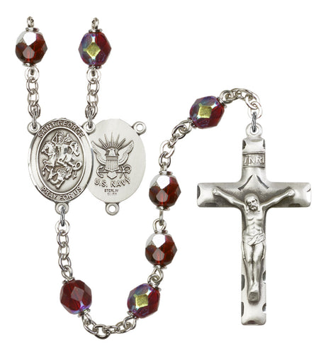 St. George Navy Silver Plated Rosary for Women