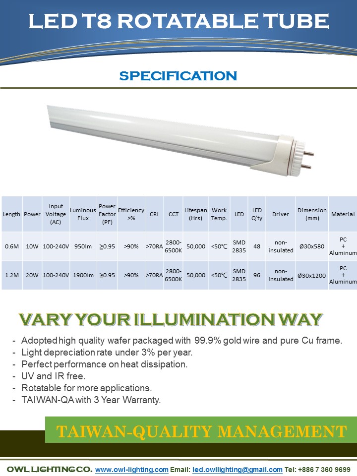 LED T8 ROTATABLE TUBE