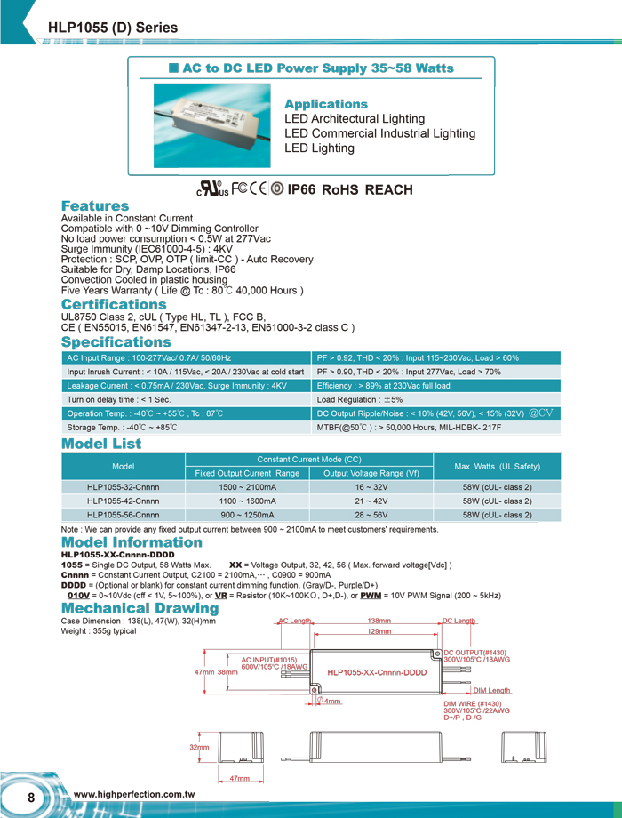 HLP1055 Series - AC to DC LED Switching