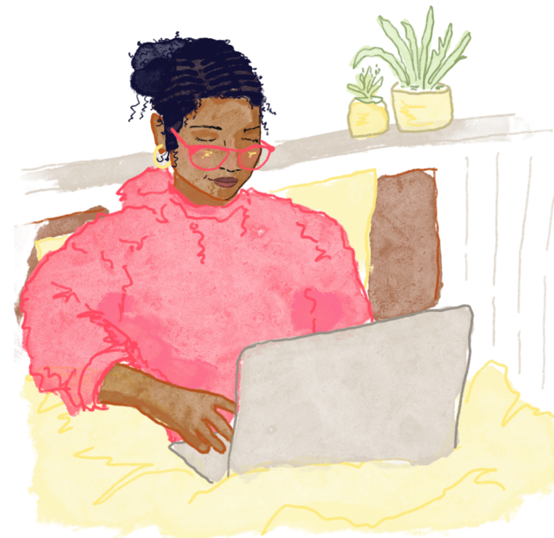 Illustration of Charlie Health client on laptop in bed