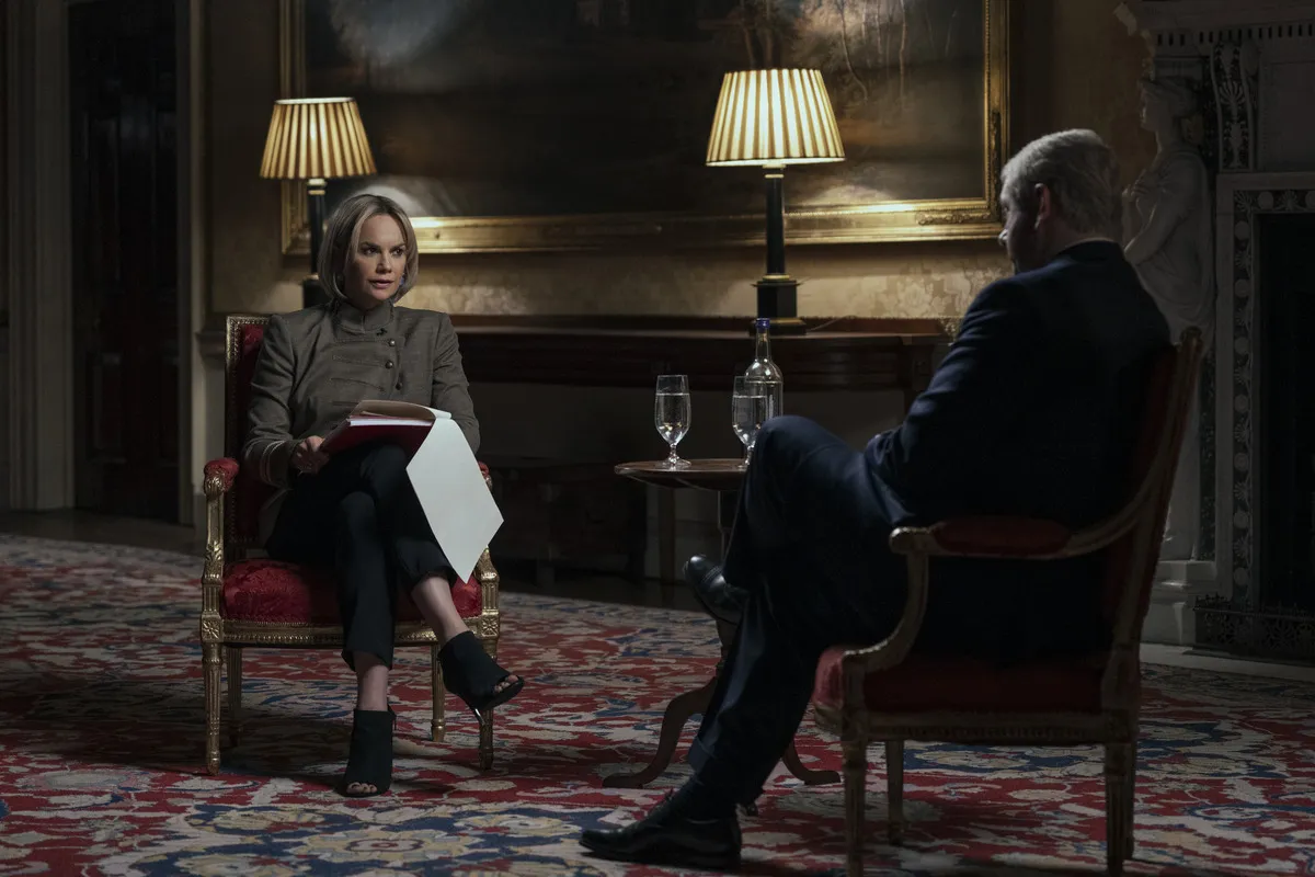 Emily Maitlis and Prince Andrew during the the interview in 'A Very Royal Scandal'