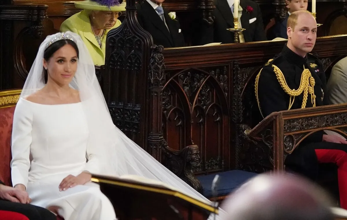 Prince William seated in the first row of St. George's Chapel for the wedding ceremony of Prince Harry and Meghan Markle