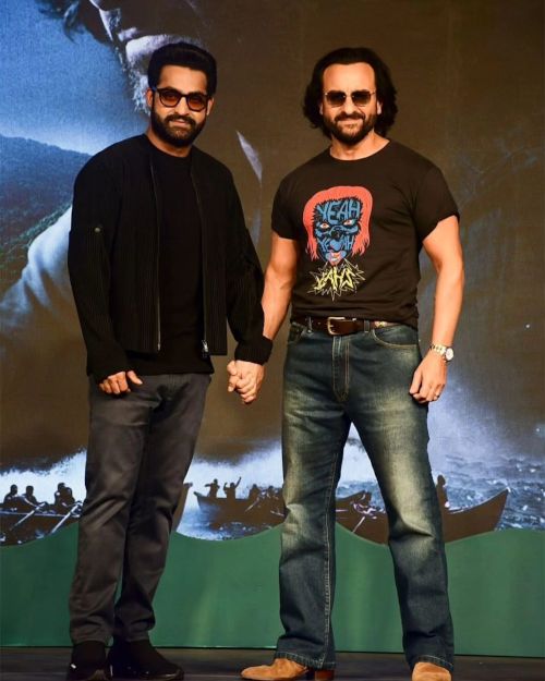 Saif with NTR Jr. at trailer launch of 