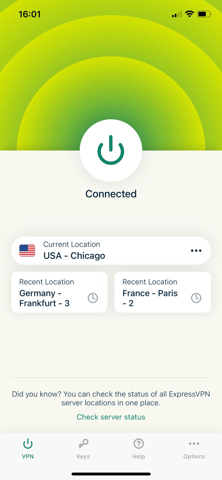 ExpressVPN running on iOS