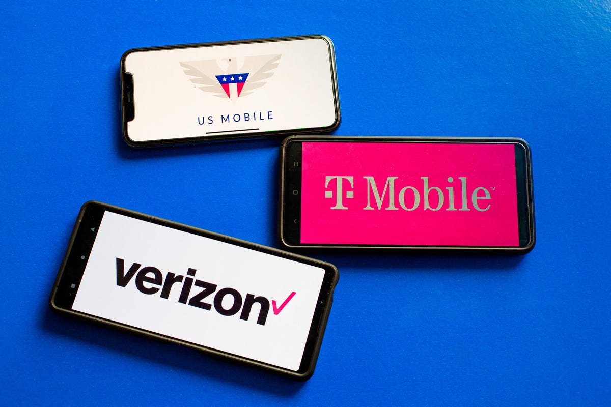 us mobile tmobile and verizon logos on phones