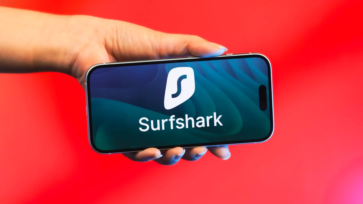 Surfshark logo on a phone