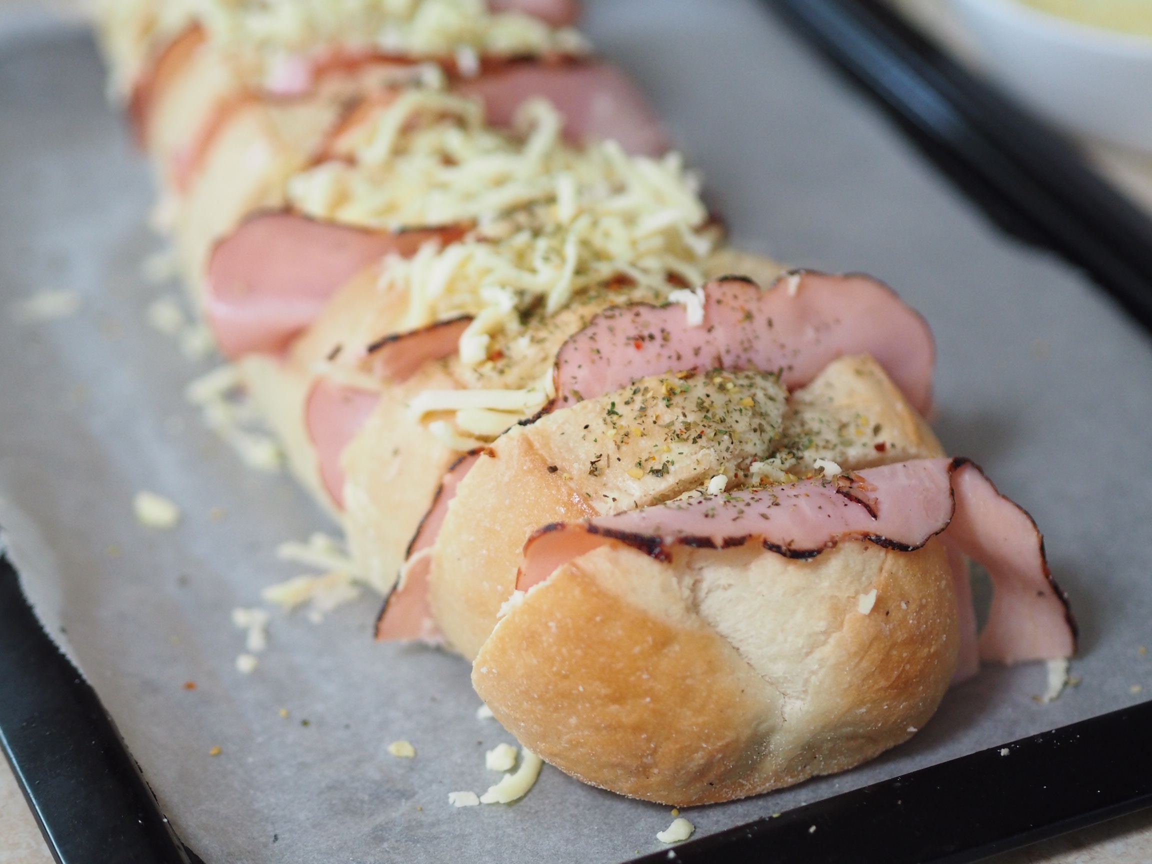 Ham and Cheese Stuffed Garlic Bread