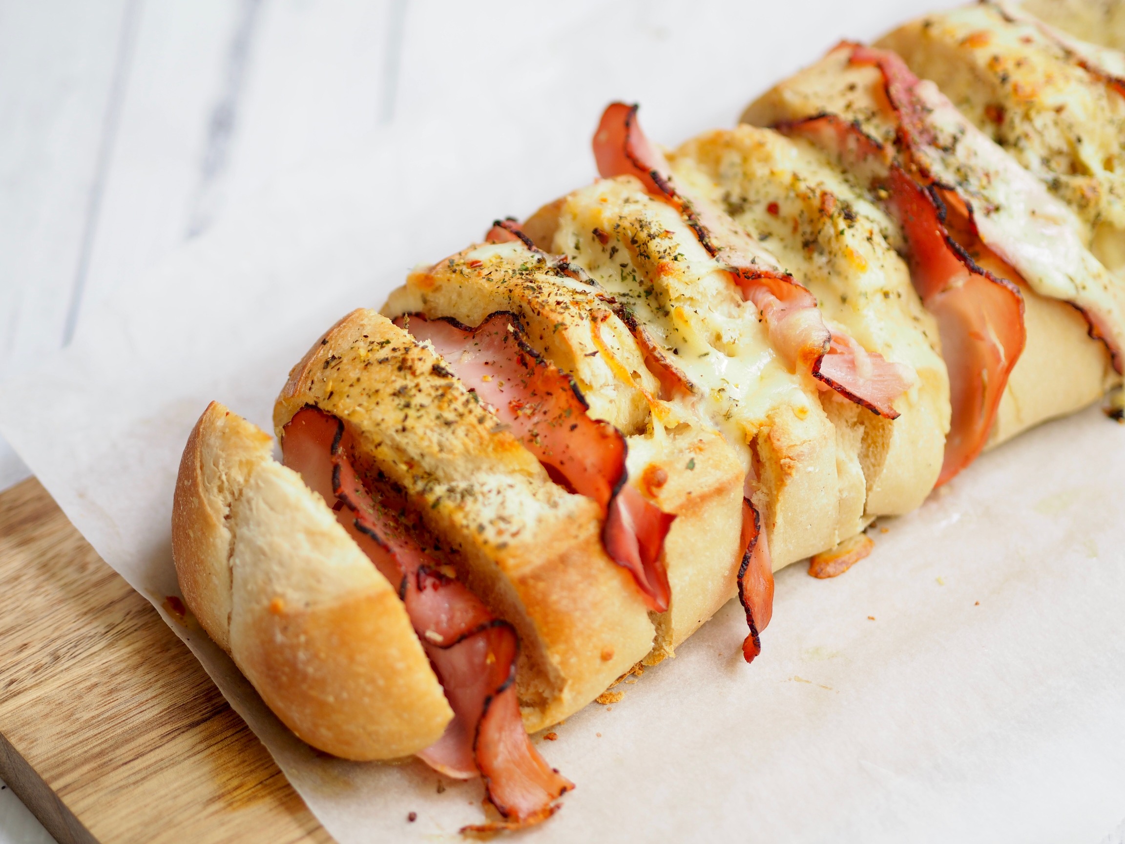 Ham and Cheese Stuffed Garlic Bread