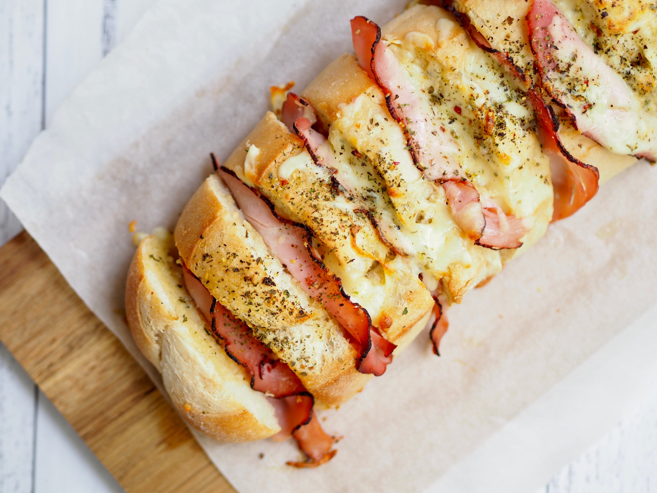 Ham and Cheese Stuffed Garlic Bread