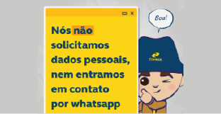 Desenho carteirinho. Frase: Nós não solicitamos dados pessoais, nem entramos em cotato por whatsapp