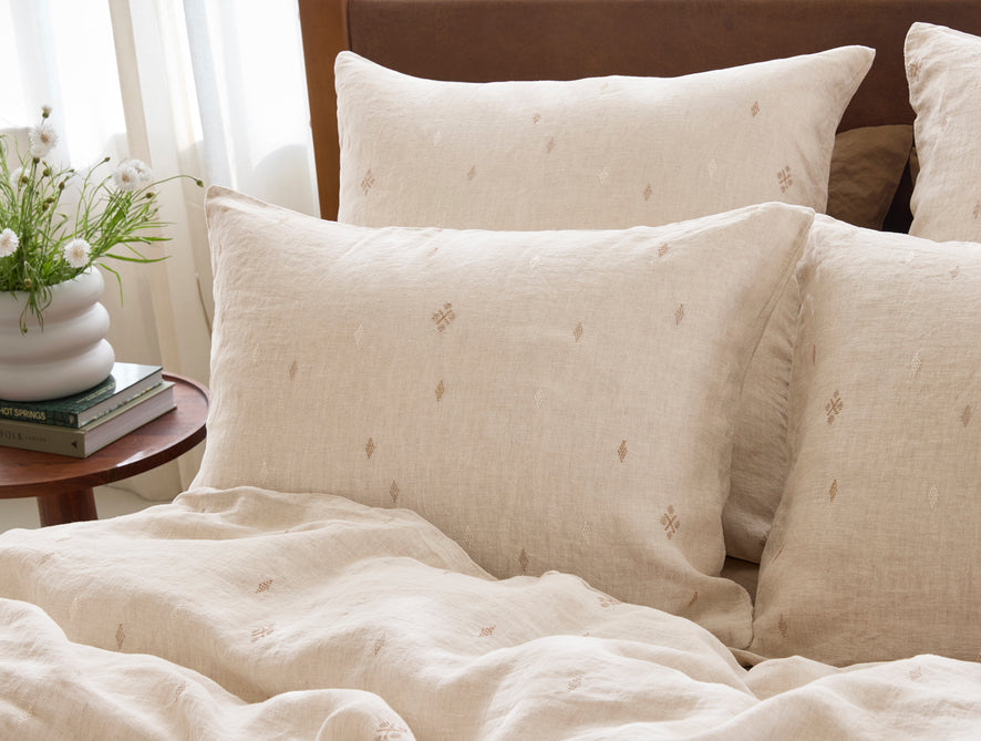 Cambria Embroidered Organic Linen Sham