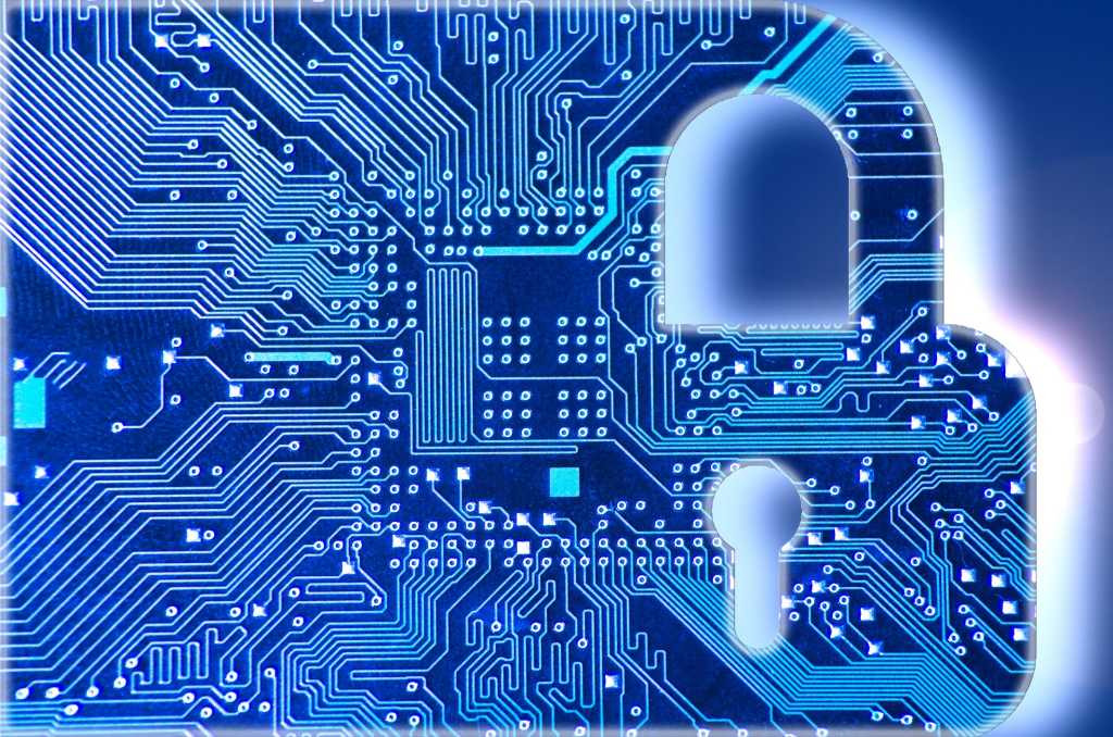 abstract circuitry with padlock for security