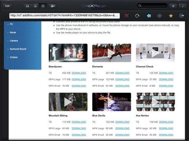 CineXplayer's new browser view lets you stream or download movies
