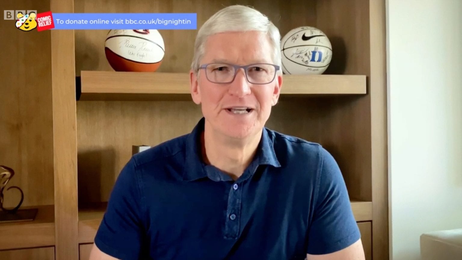 “The Big Night In” was raising funds for charity, and Tim Cook dropped by the help.