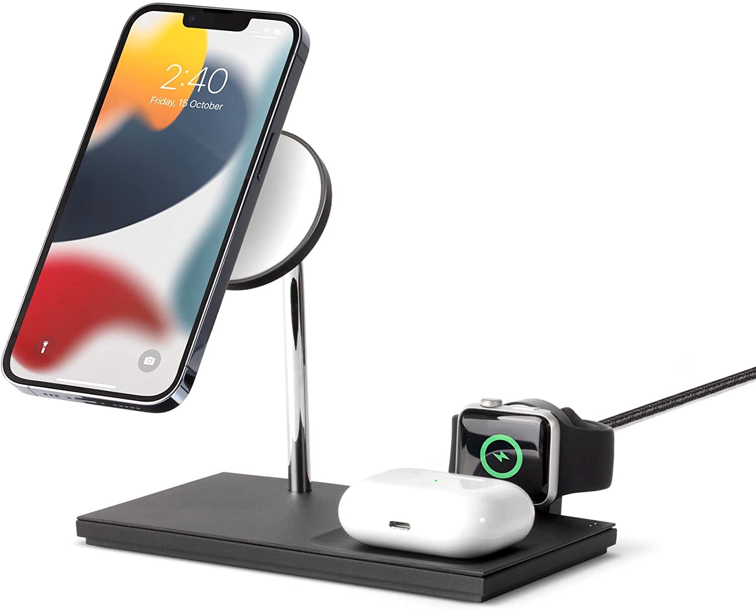 You can stick this all-in-one charging station on a nightstand.