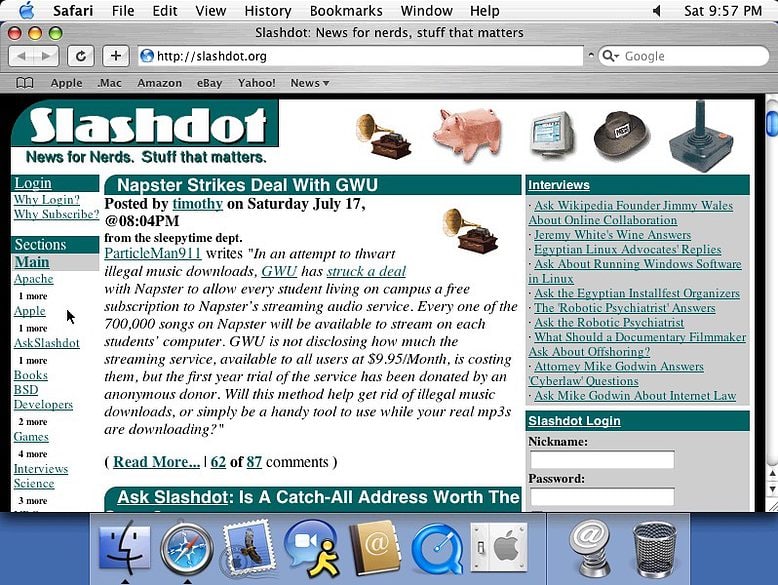 Safari 1 running on Mac OS X Panther