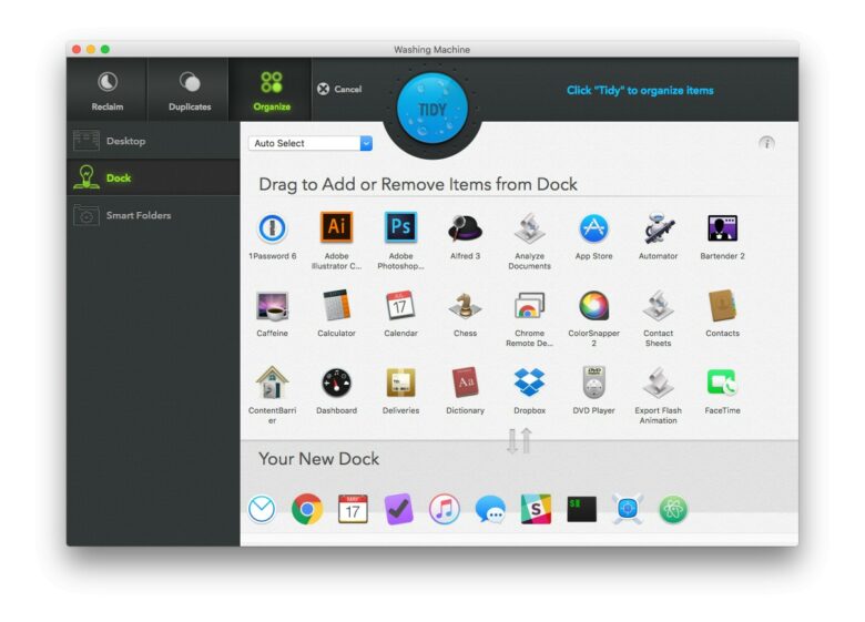 The Tidy function help you organize items, like adding or removing apps from your Dock.