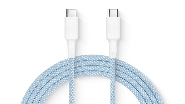 A mockup of a blue braided cable.