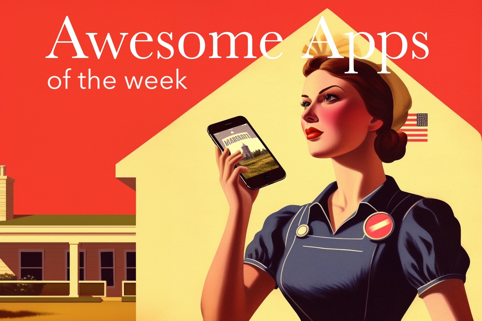 iPhone ad in the style of vintage Works Progress Administration artwork